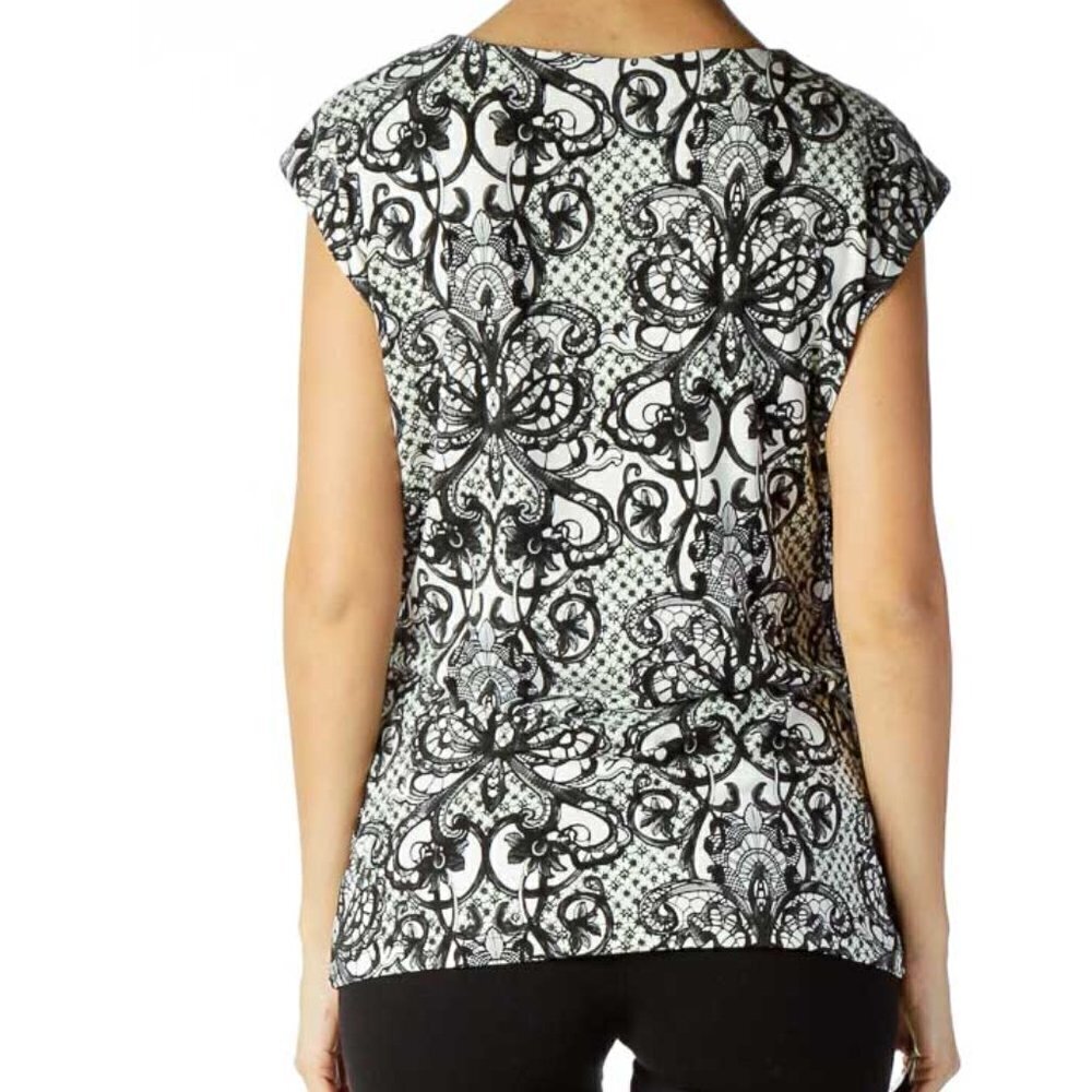 Calvin Klein Black White Lace Print Blouse - Picture 3 of 3